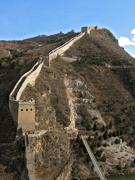 The Simatai Great Wall entrance.  We could have continued up this part, but we were exhausted and hungry.  We did get to walk across the suspension bridge below!!