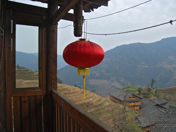 The red lantern on our teeny tiny balcony