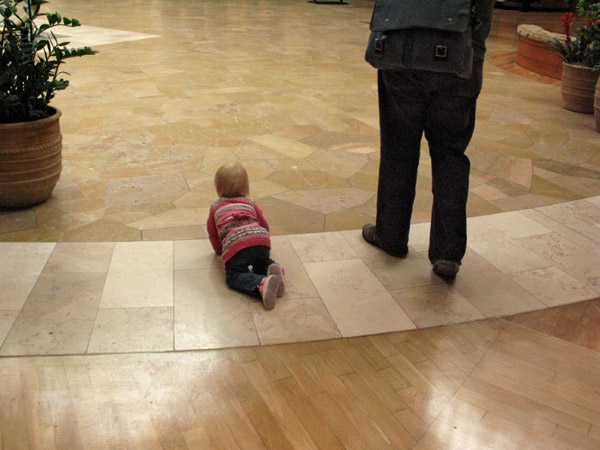 My brother and niece search for the playground at the mall.