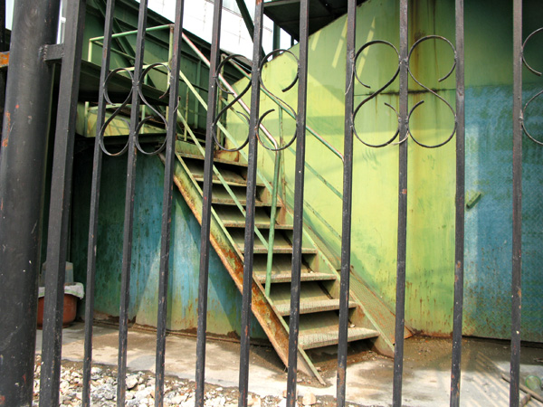 Green, teal and rust stairs