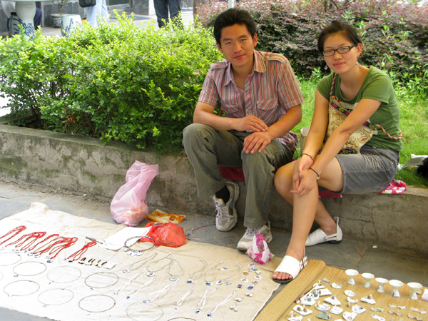 Students selling pieces at the Saturday morning market