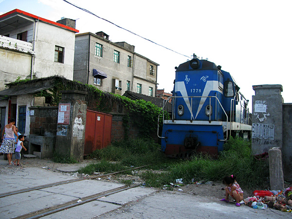 Train crossing/village dump